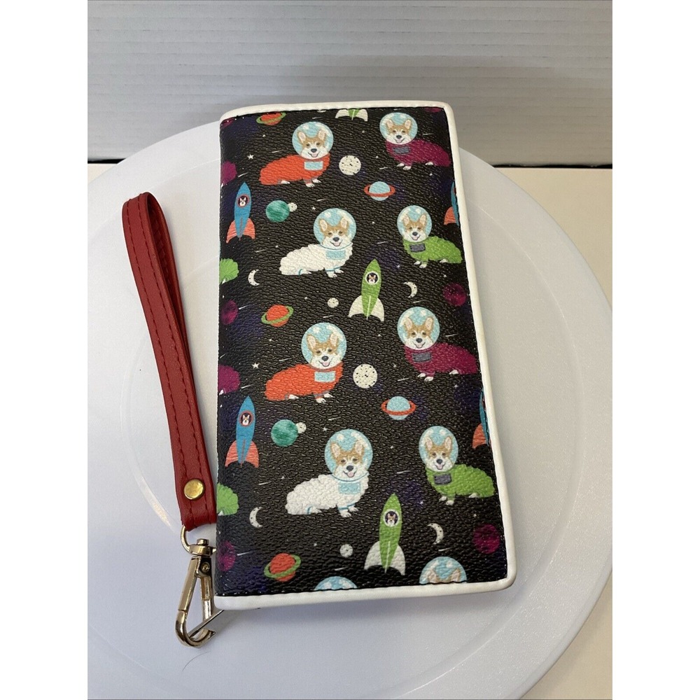 Corgi in Space Zip‎ Around Wallet Wristlet Planetary Spaceship Rocket Cute